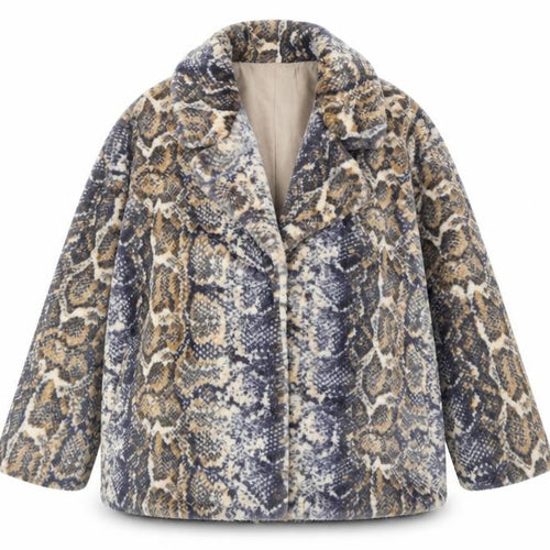 Sarta Womens Brown Animal Print Jacket Coat Size M Snap - Snake Print