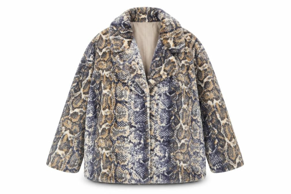 Sarta Womens Brown Animal Print Jacket Coat Size M Snap - Snake Print