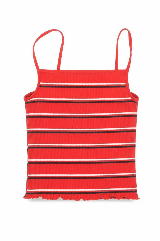 New Look Womens Red Striped Polyester Camisole Tank Size 8 Square Neck - Cropped