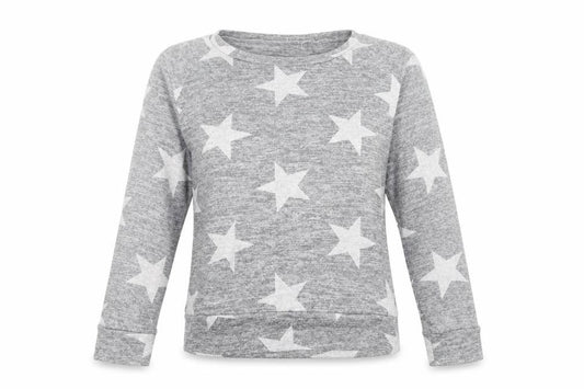 Front view of Preworn women’s grey geometric polyester basic t-shirt, size M, round neck - star print
