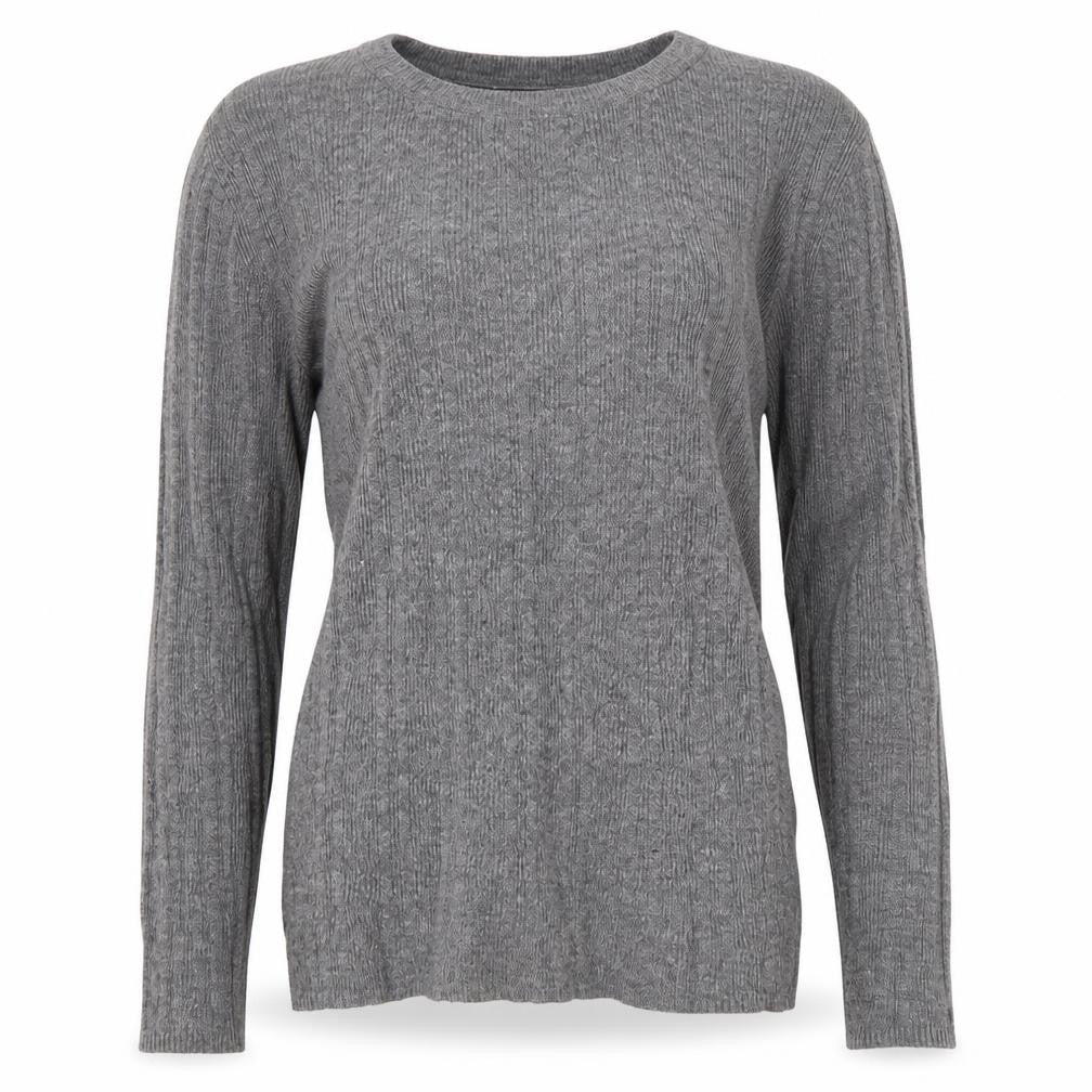 Front view of Primark women’s grey round neck acrylic jumper, size M