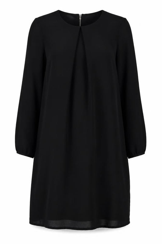 Front view of H&M women’s black polyester a-line, size M, round neck pullover