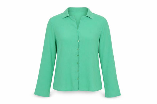 Front view of Primark women’s green polyester basic button-up, size UK 8, collared