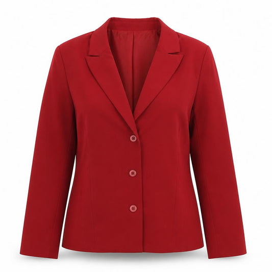 Front view of Try Me women’s red polyester jacket suit jacket, size M, - shoulder pads