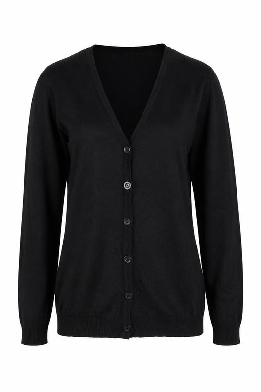 Front view of Divided by H&M women’s blue v-neck acrylic cardigan jumper, size UK 6