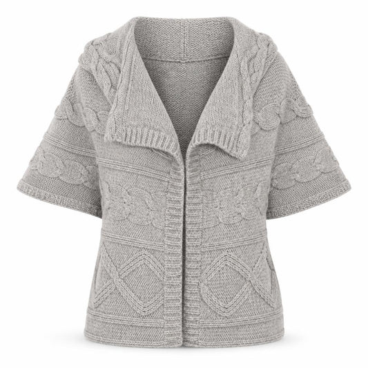 Front view of Marks & Spencer women’s brown roll neck acrylic cardigan jumper, size UK 16