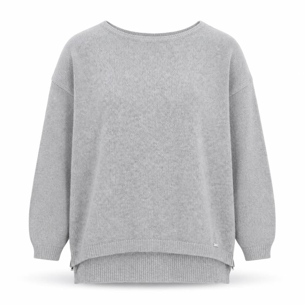 Front view of Mohito women’s grey boat neck acrylic jumper, size M