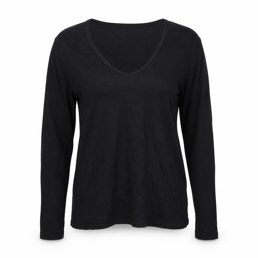 Front view of ASOS women’s black viscose basic t-shirt, size UK 10, scoop neck