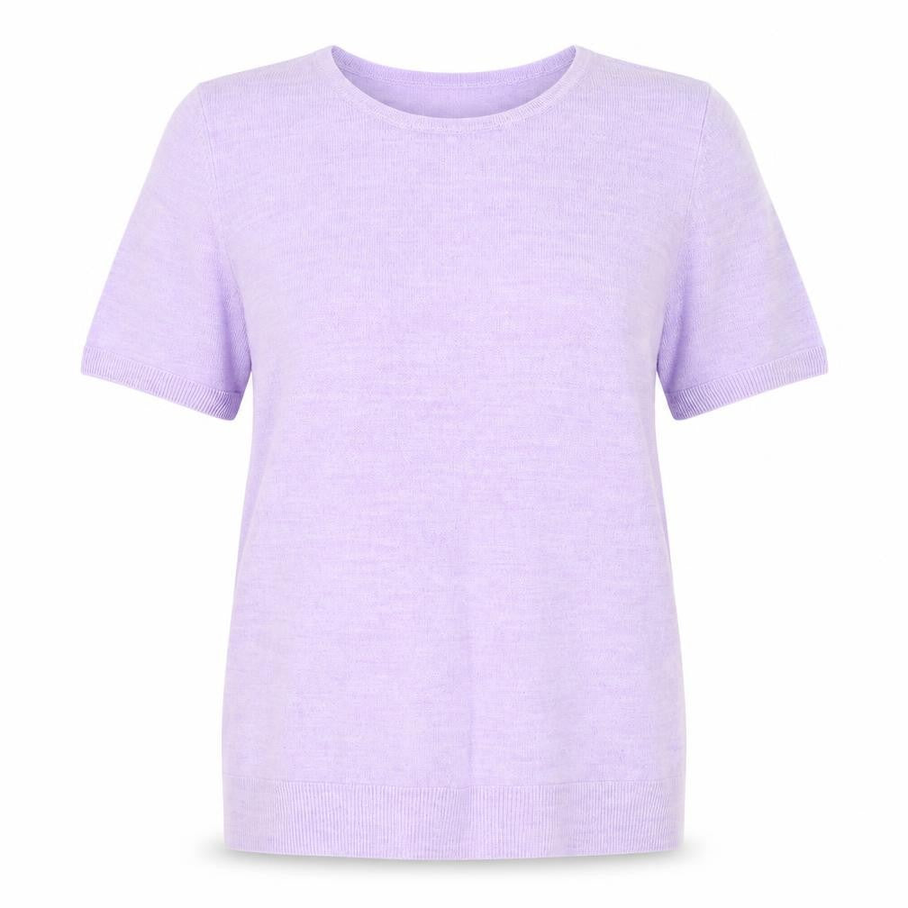 Front view of BHS women’s purple round neck acrylic jumper, size UK 12