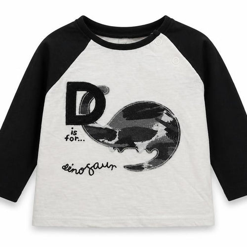 F&F Baby White Cotton Basic T-Shirt Size 9-12 Months Round Neck Pullover - D is for Dinosaur