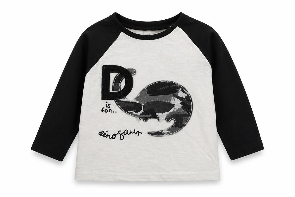 F&F Baby White Cotton Basic T-Shirt Size 9-12 Months Round Neck Pullover - D is for Dinosaur