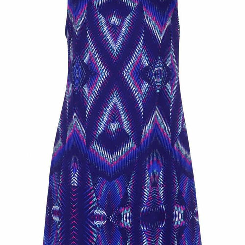Kaleidoscope Womens Blue Geometric Polyester A-Line Size 14 Scoop Neck Tie