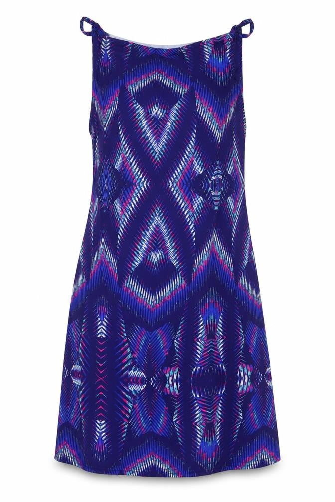 Kaleidoscope Womens Blue Geometric Polyester A-Line Size 14 Scoop Neck Tie