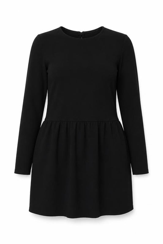 Front view of Select women’s black polyester a-line, size UK 12, round neck button