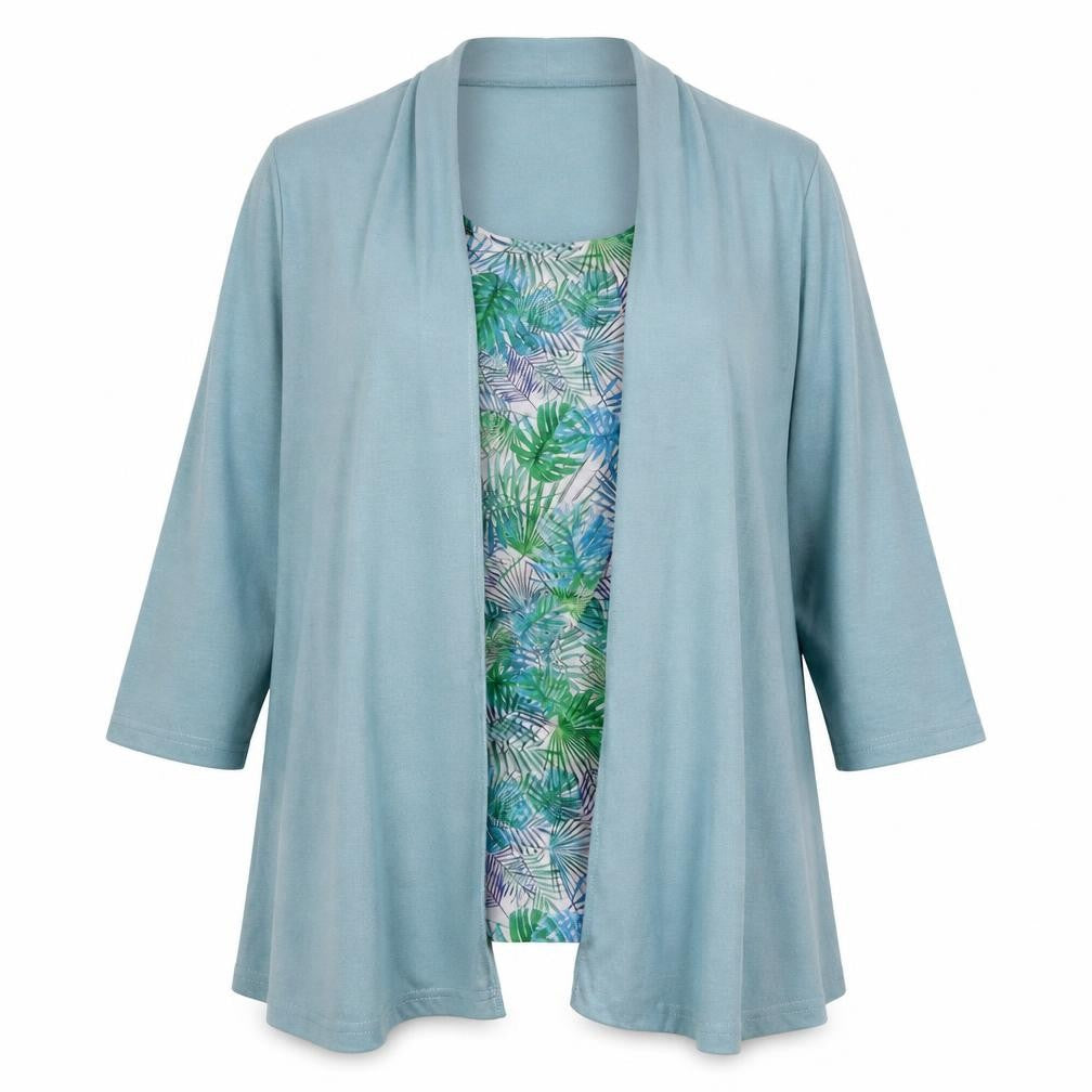 Gabriella Vicenza Womens Blue Floral Polyester Basic T-Shirt Size 14 Round Neck