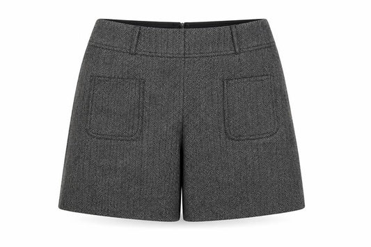 Front view of Be Beau women’s grey herringbone polyester cargo set, size UK 10, zip