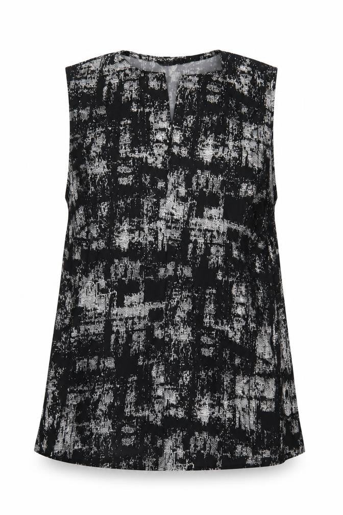 Pebble Bay BLA Womens Black Geometric Polyester Basic Tank Size 12 V-Neck