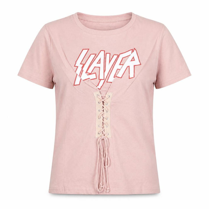 Eight Paris Womens Pink 100% Cotton Basic T-Shirt Size S Round Neck - Lace Up Detail