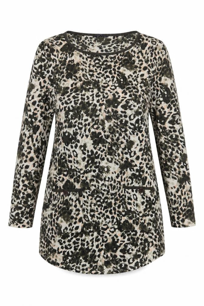 Marks and Spencer Womens Green Animal Print Polyester Sheath Size 12 Scoop Neck Pullover - Leopard Print