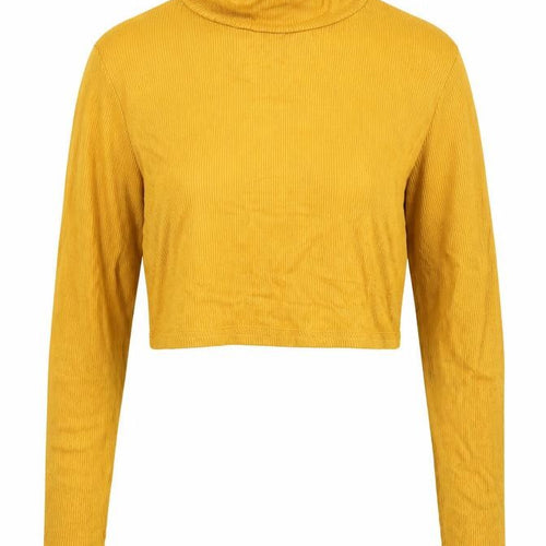 Missguided Womens Yellow Polyester Cropped T-Shirt Size 8 High Neck - Ribbed