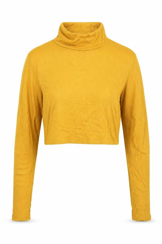 Missguided Womens Yellow Polyester Cropped T-Shirt Size 8 High Neck - Ribbed