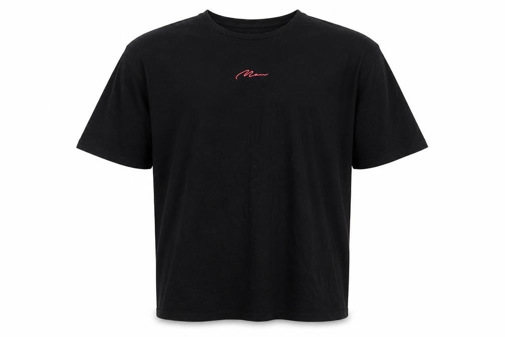 Boohoo Man Mens Black Cotton T-Shirt Size M Round Neck - Pink Stripe