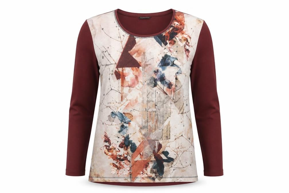 Front view of Barbara Lebek women’s red polyester basic t-shirt, size UK 10, scoop neck