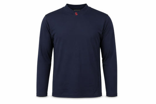 Front view of David Luke men’s blue polyester basic t-shirt, size 34, high neck pullover