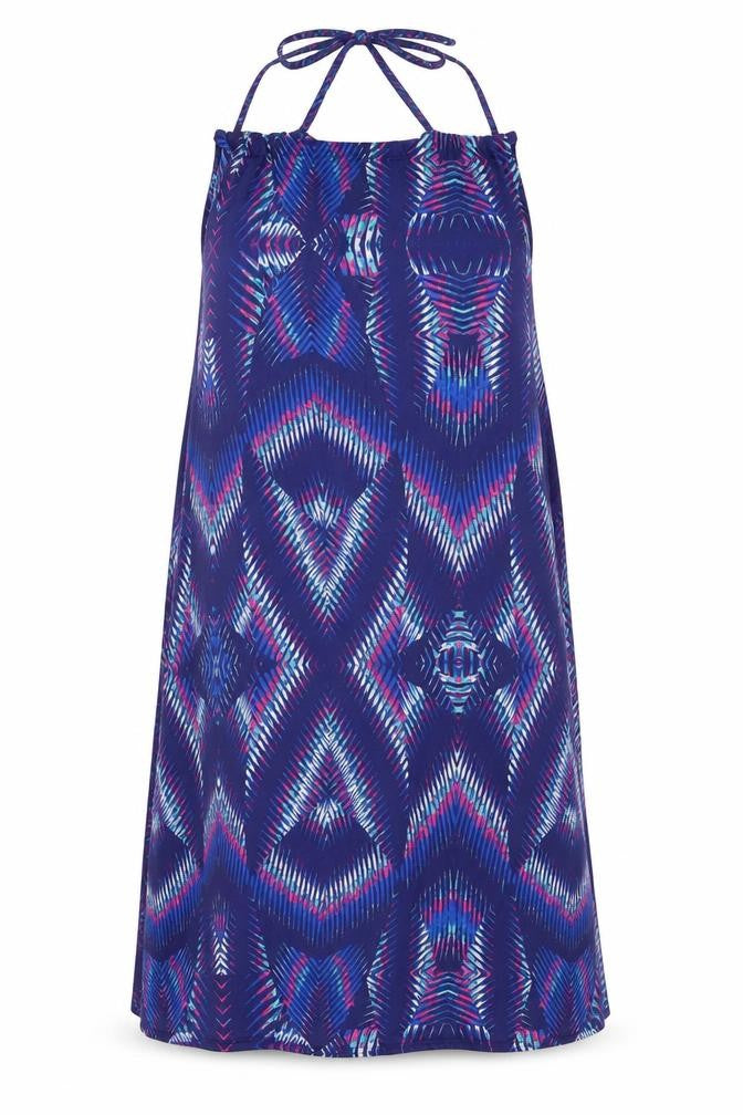Kaleidoscope Womens Blue Geometric Polyester Slip Dress Size 14 Square Neck Tie