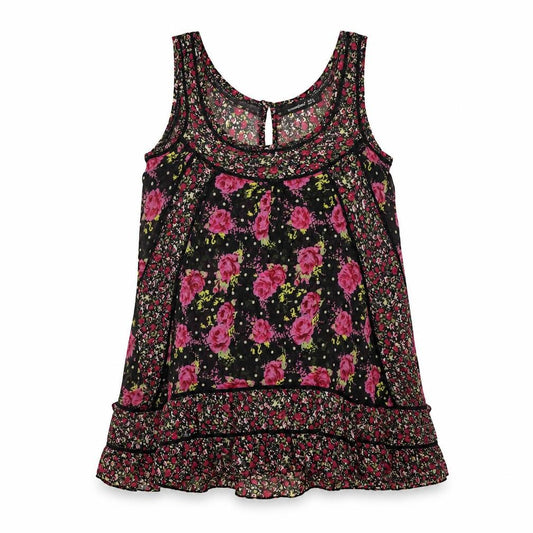 Front view of Atmosphere women’s multicoloured floral polyester basic tank, size UK 6, round neck
