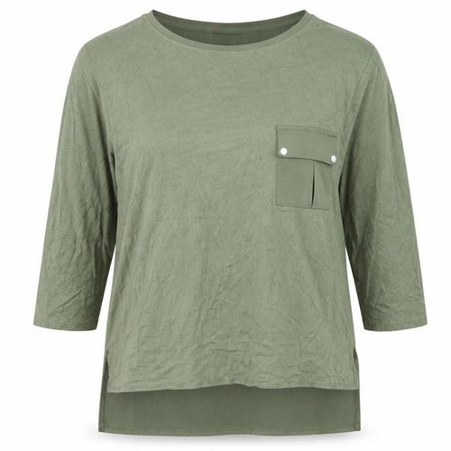 New Look Womens Green Viscose Basic T-Shirt Size 12 Crew Neck - Pocket Detail