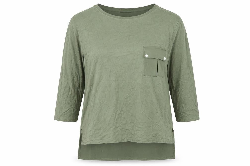 New Look Womens Green Viscose Basic T-Shirt Size 12 Crew Neck - Pocket Detail