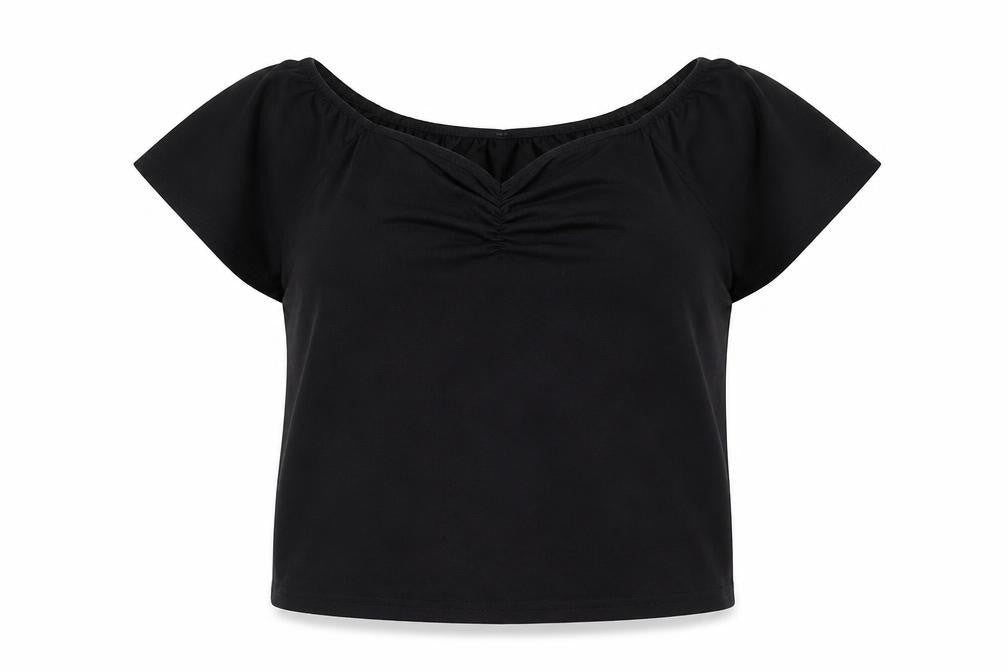 Front view of Papaya women’s black polyester basic t-shirt, size UK 10, scoop neck