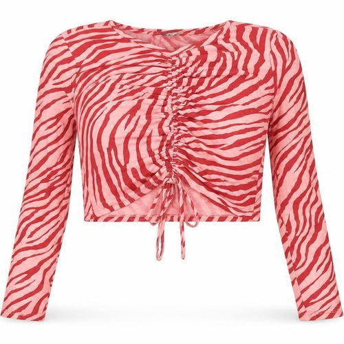Primark Womens Pink Animal Print Cotton Cropped T-Shirt Size M Crew Neck - Ruched Detail. Size 12-14