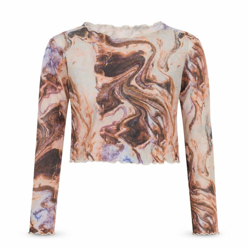 SheIn Womens Orange Geometric Polyester Cropped T-Shirt Size L Crew Neck