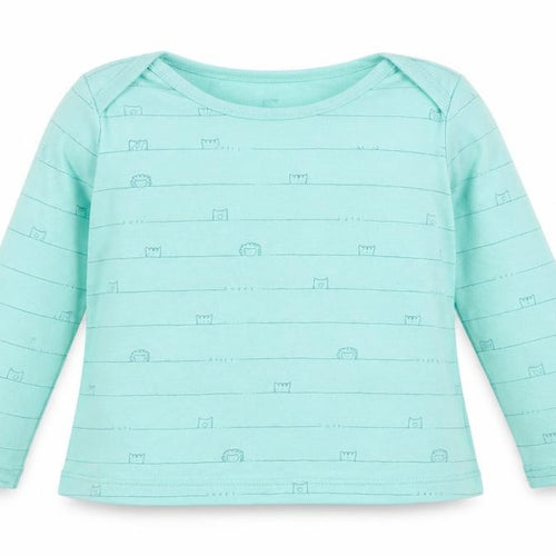 George Girls Green Striped Cotton Basic Casual Size 18-24 Months Round Neck Pullover - Animals