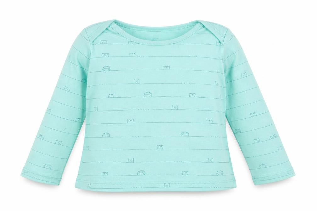 George Girls Green Striped Cotton Basic Casual Size 18-24 Months Round Neck Pullover - Animals