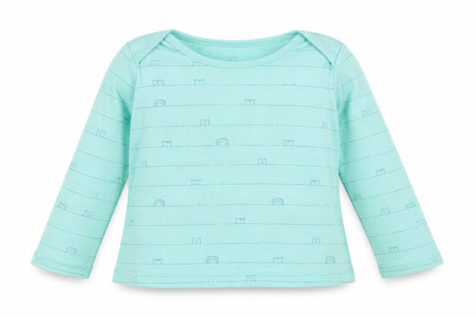 Front view of George girls’ green striped cotton basic casual, size 18-24, months round neck pullover - animals