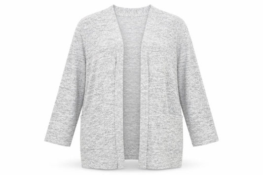 Front view of Papaya women’s grey v-neck viscose cardigan jumper, size UK 14