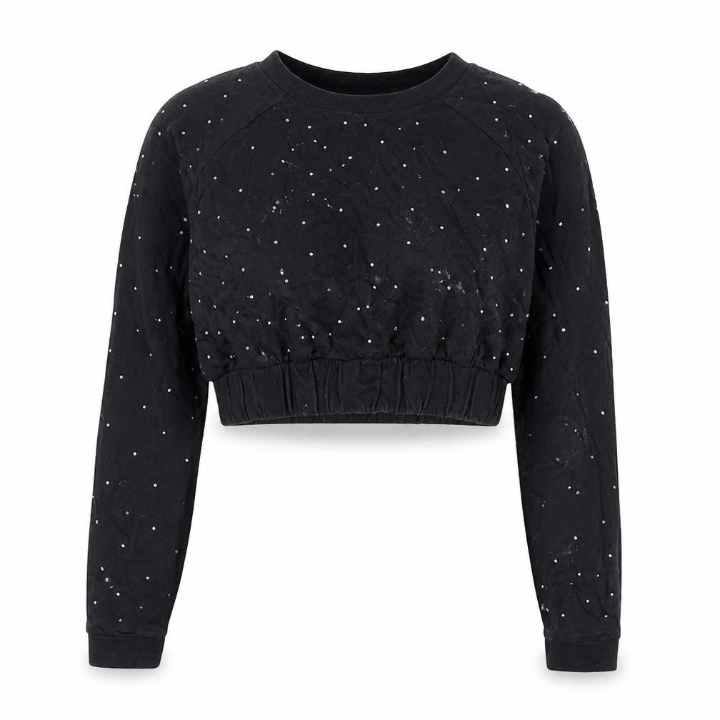 Front view of ASOS women’s black cotton pullover sweatshirt, size UK 12, pullover - cropped