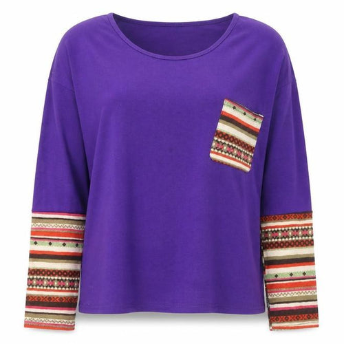 Preworn Womens Purple Round Neck Cotton Pullover Jumper Size L - Angled Pocket