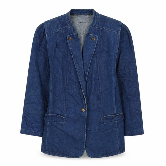 Front view of prew women’s blue jacket blazer, size UK 10, button
