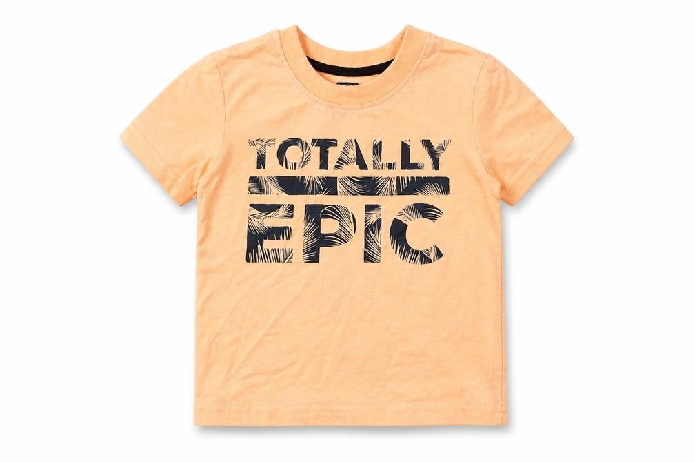 Front view of Primark boys’ orange polyester basic t-shirt, size 12-18, months round neck pullover - totally epic