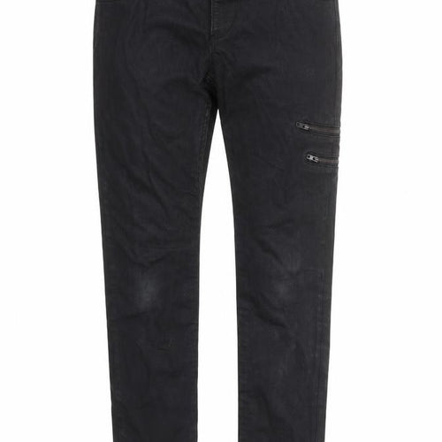 H&M Womens Black Cotton Skinny Jeans Size 10 L27 in Regular Zip - Coated, Zip Detail