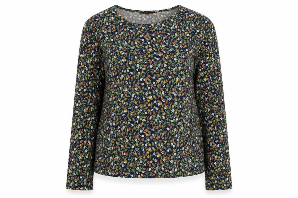 Front view of Hepburn women’s multicoloured floral polyester basic t-shirt, size M, round neck