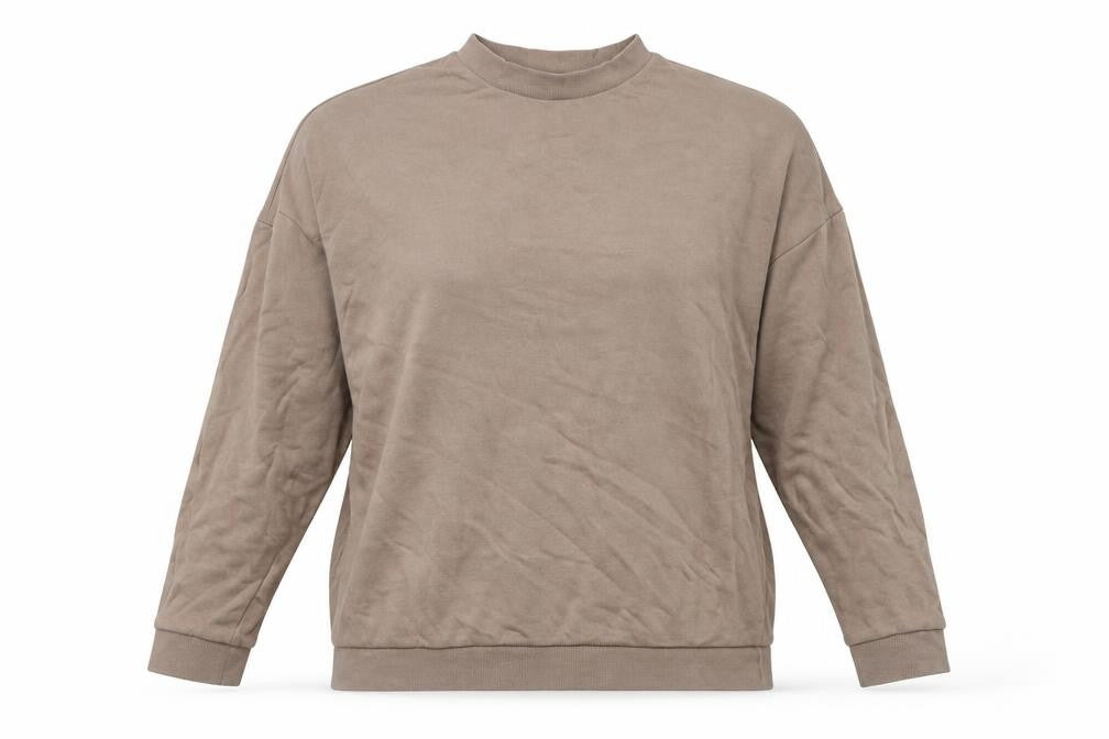 Front view of ASOS women’s beige cotton pullover sweatshirt, size UK 10, pullover