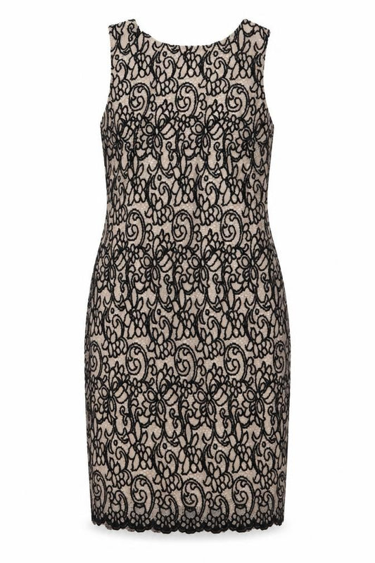 Front view of George women’s beige geometric polyester a-line, size UK 12, boat neck zip