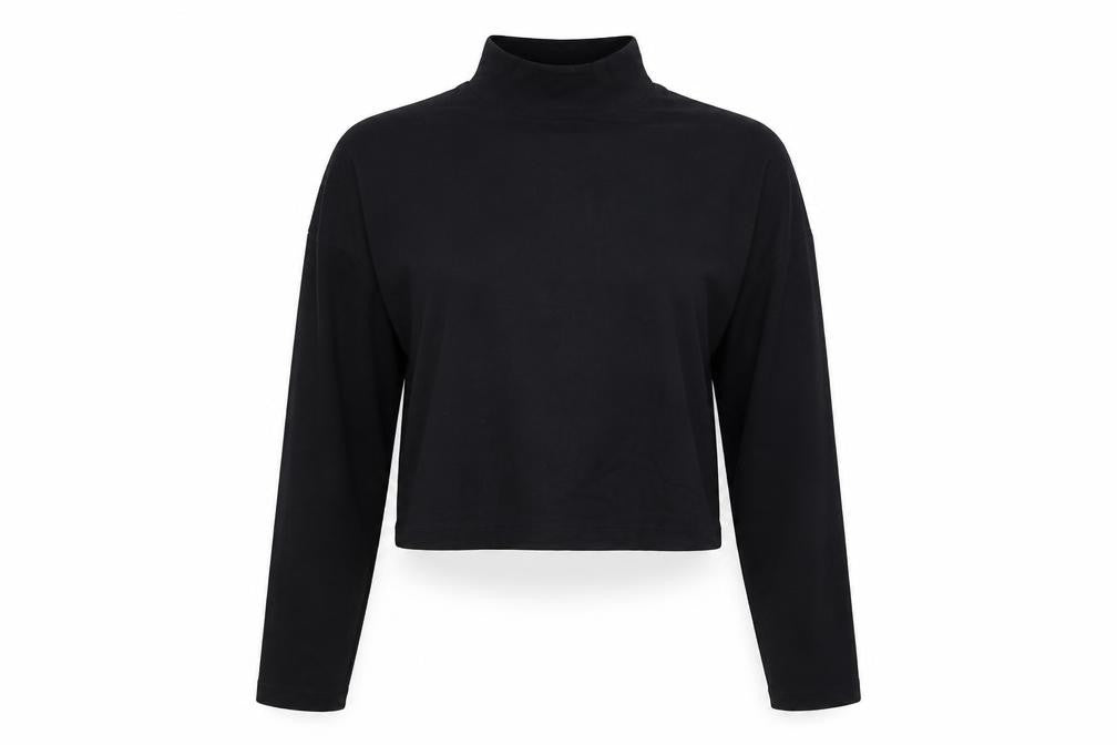 Primark Womens Black Polyester Cropped T-Shirt Size S High Neck - 10-12