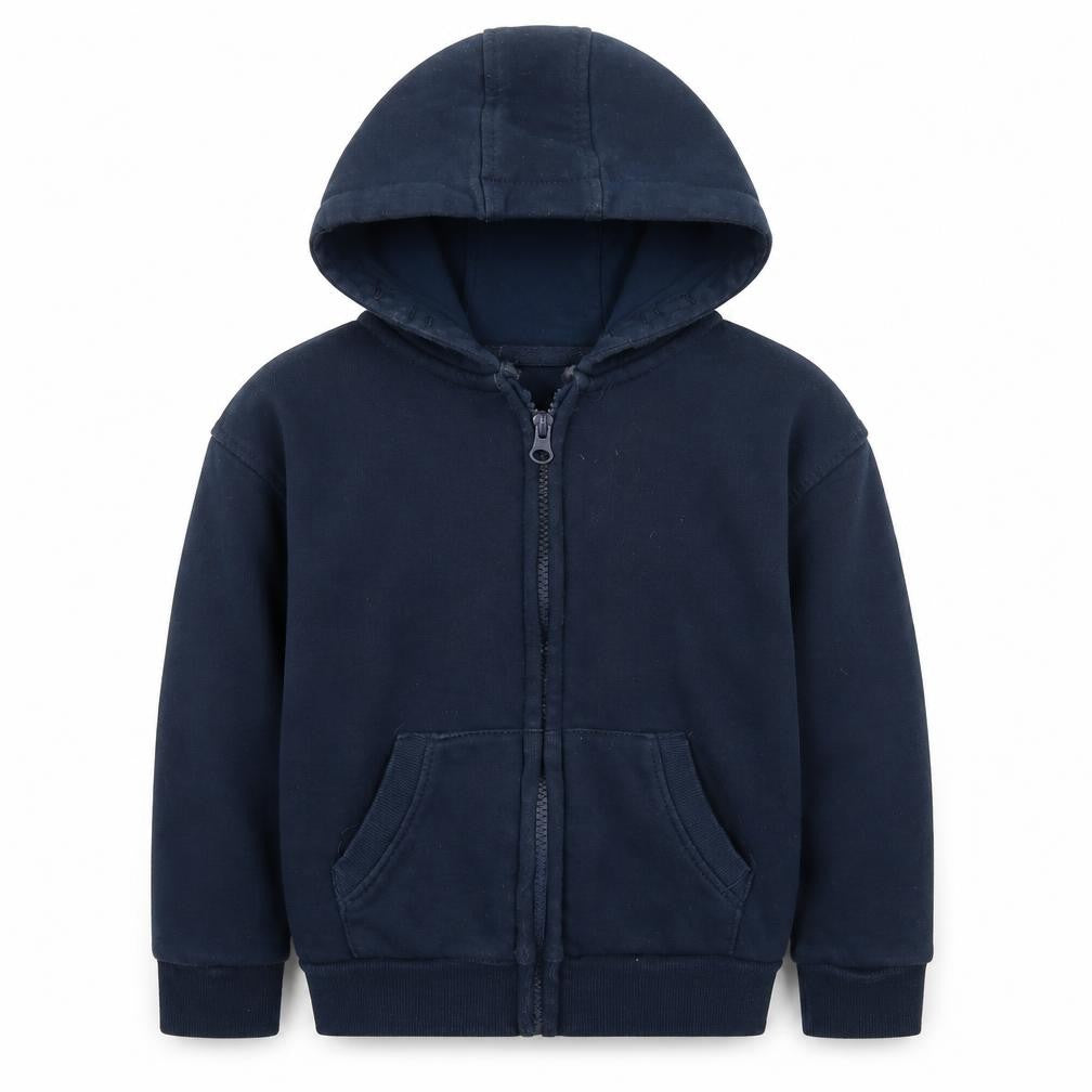 Front view of Primark boys’ blue jacket, size 6-7, years zip