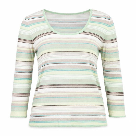 Front view of George women’s multicoloured scoop neck striped viscose jumper, size UK 12